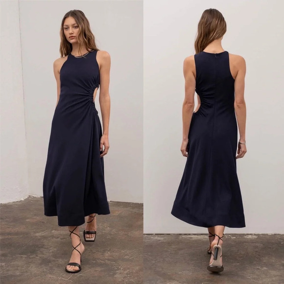 NWT Moon River Navy Side Cut Out Midi Dress, Small - Picture 4 of 6